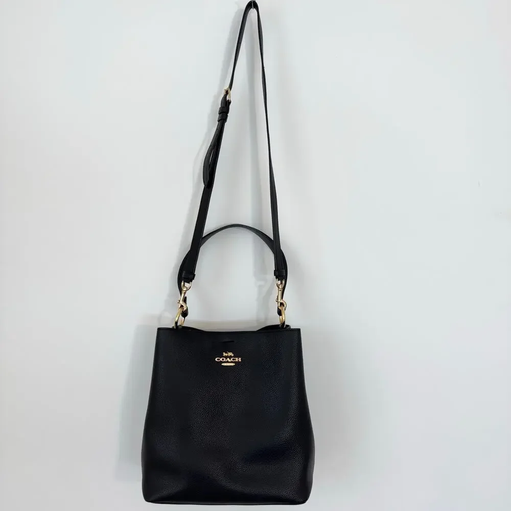 Coach Town Bucket Large Bag Pebble Leather Shoulder Crossbody Black 91122